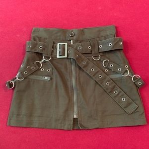 Carmar Denim Army Green Belted Zip-up Skirt
